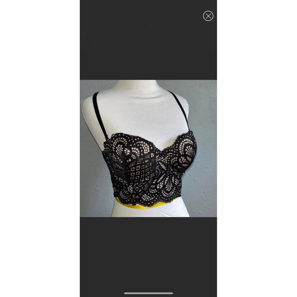 Longline Tan & Black Lace Push-up Bustier Top Size 34C Super cute & sexy!